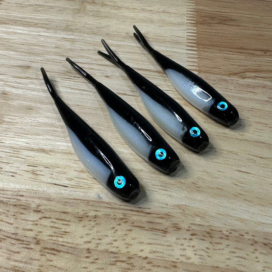 3” Classic Black & White Minnow (4-pack) Blue Eyes
