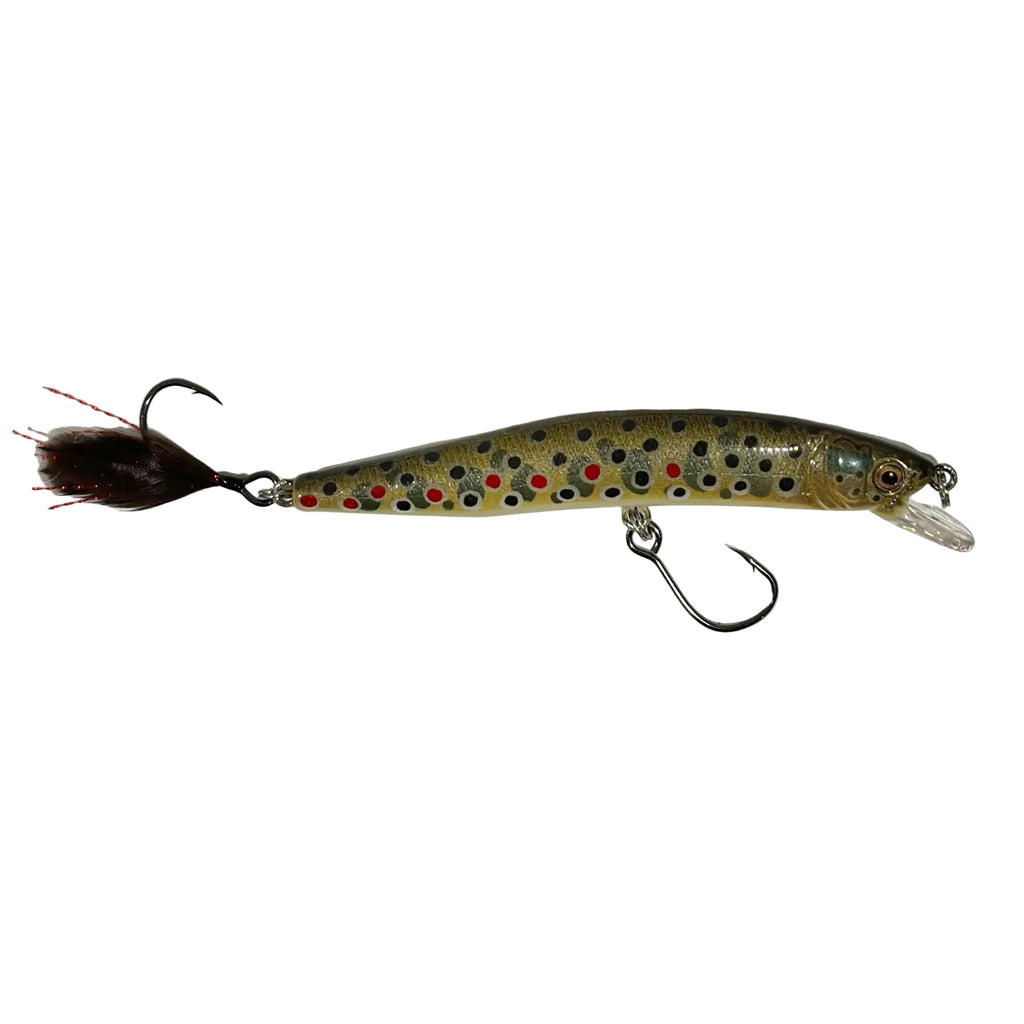 3.9” Wild Brown Trout Jerkbait Brown Orange Flash (Feathered Single Hook)