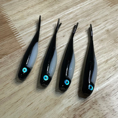 3” Classic Black & White Minnow (4-pack) Blue Eyes