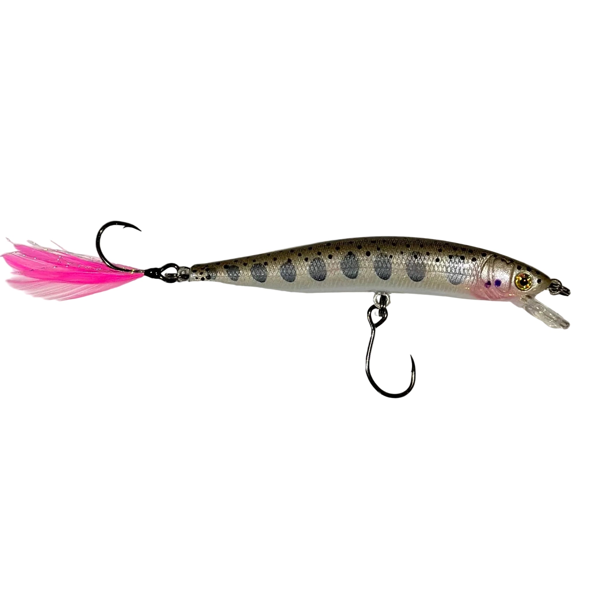 The 3.9” Yough Bow Jerkbait Series 3 Pink Flash (Feathered Single Hook)