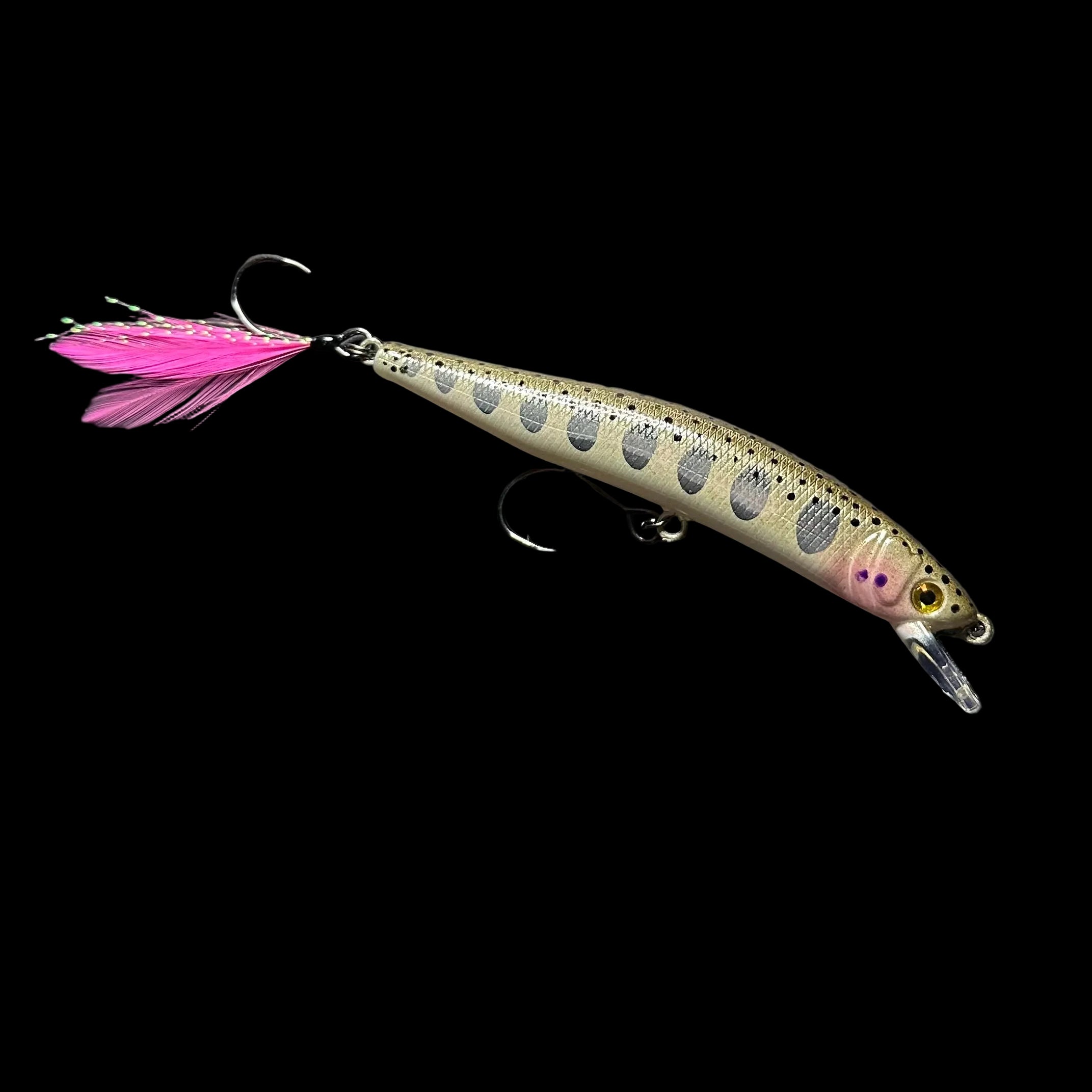The 3.9” Yough Bow Jerkbait Series 3 Pink Flash (Feathered Single Hook)